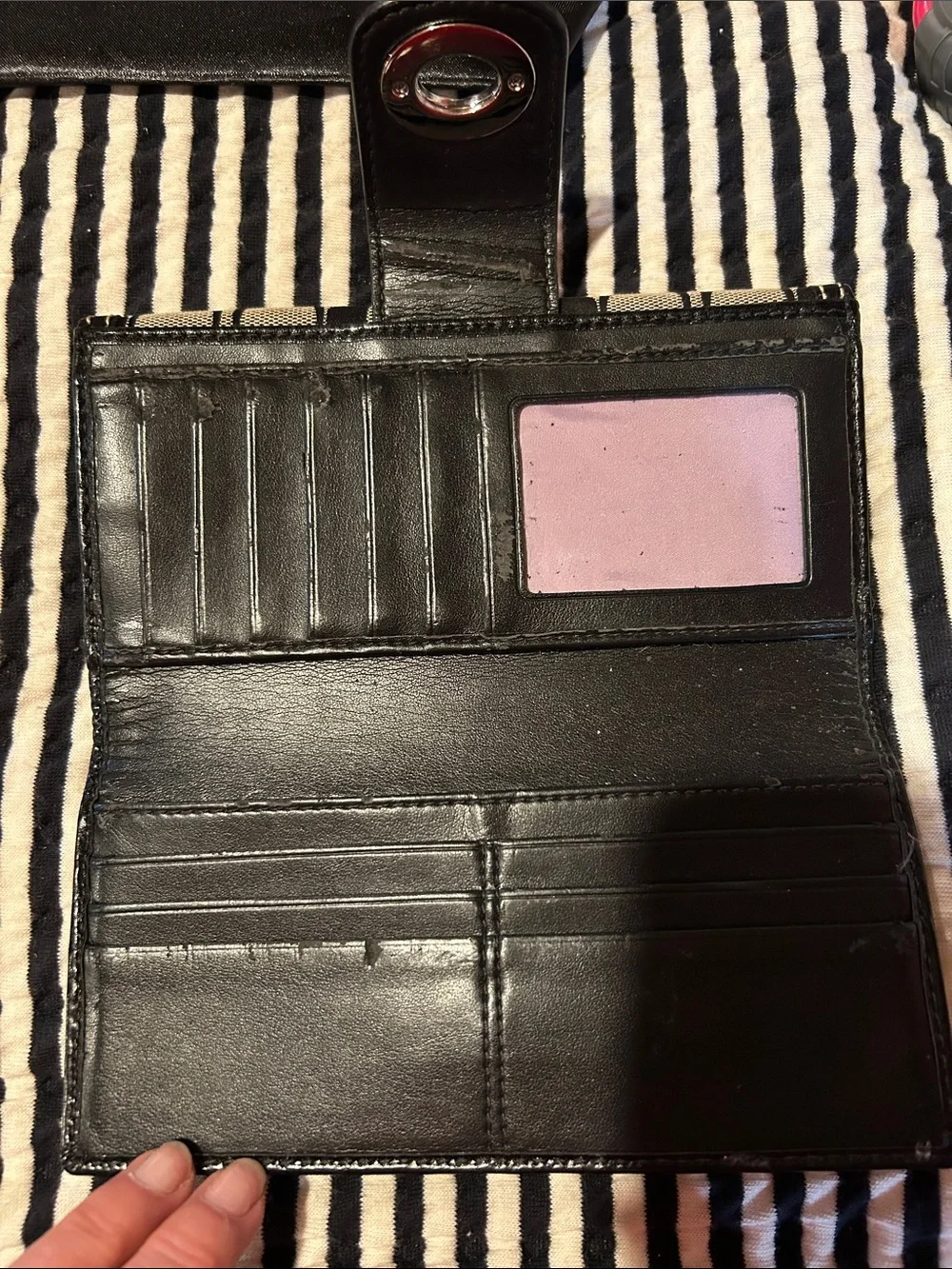 Coach Black and Khaki Signature Turnlock Wallet